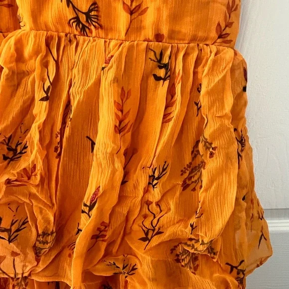 Anthropologie Pamela Halter Midi Dress | Orange Floral Tiered, NWT Size 14 - Picture 6 of 10